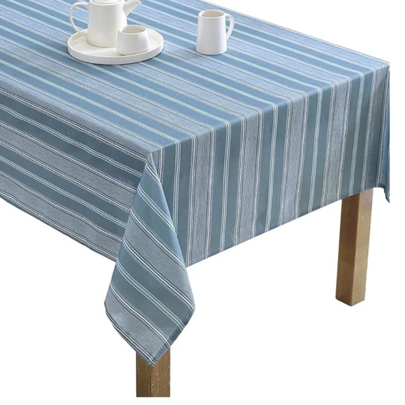Laura Ashley Easy Care Pattern Tablecloth, 60" X 102" - Denim Stripe